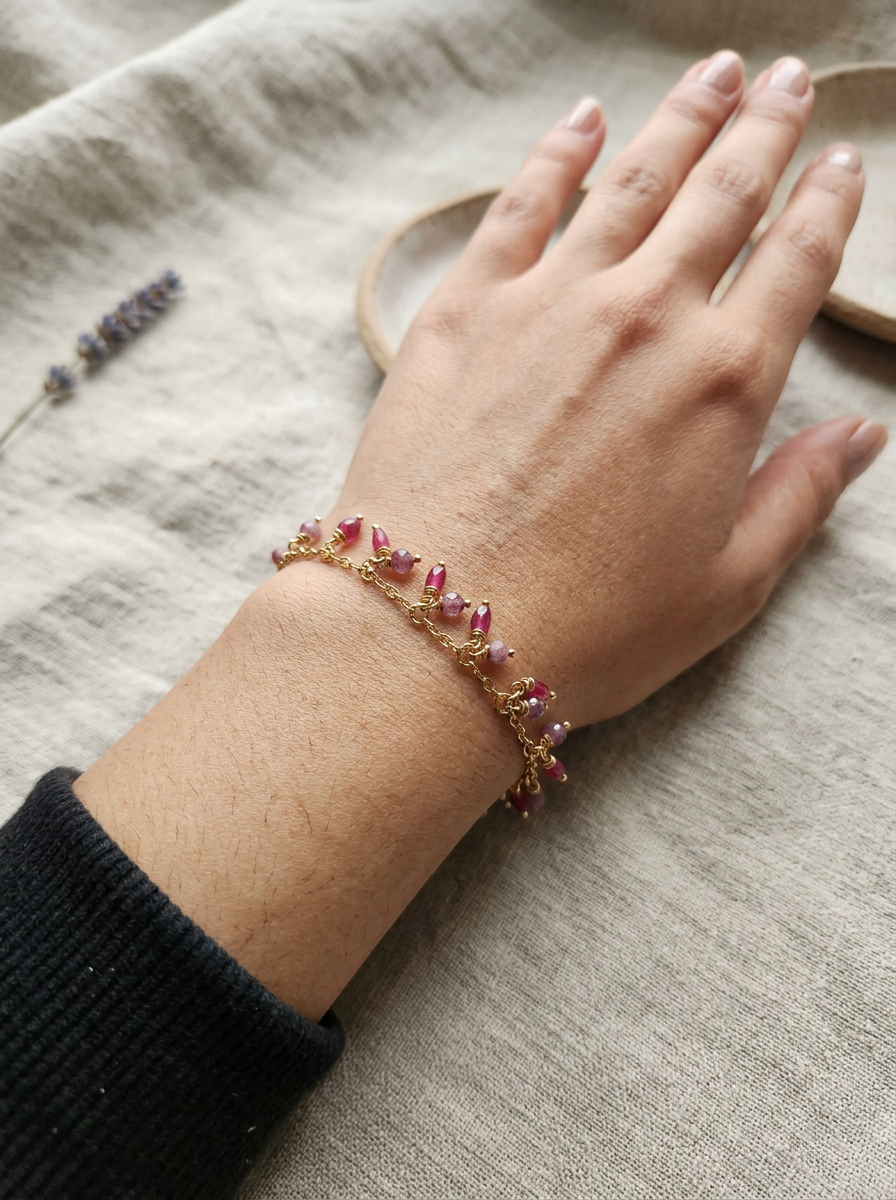 Ruby and Lab Grown Corundum Gold Filled Bracelet