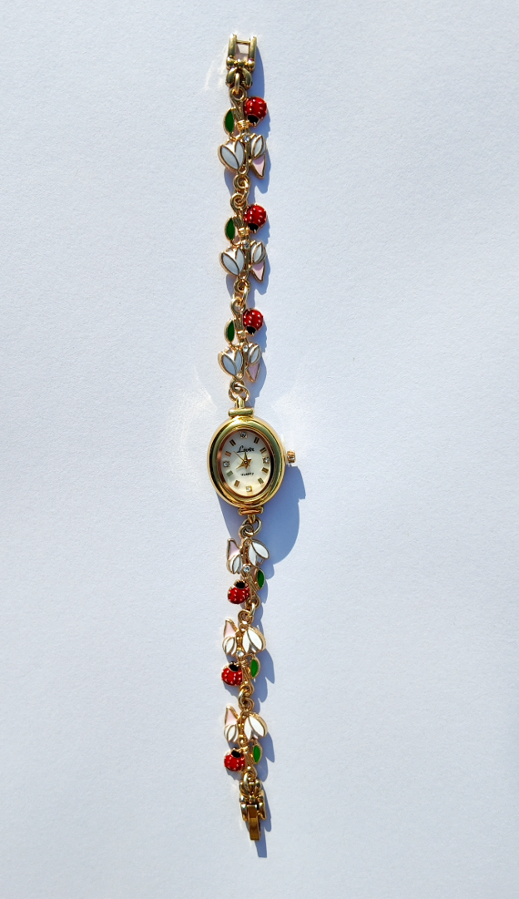 Spring Flower Ladybug Watch with Elegant Floral Style