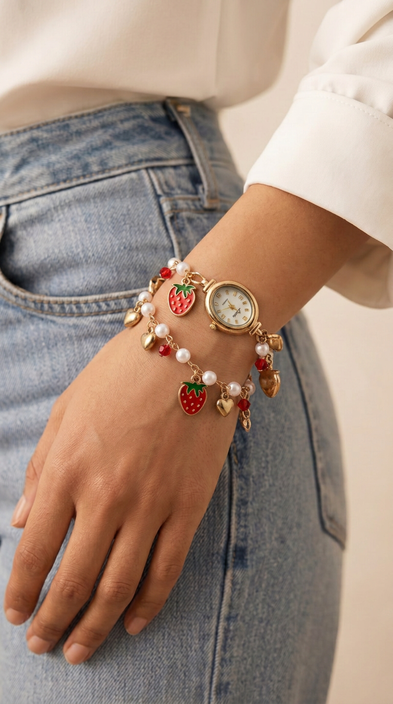Strawberry Pearl Charm Watch