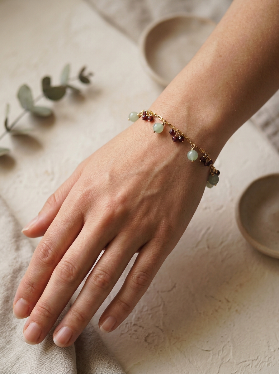Ruby and Green Aventurine Gold Filled Bracelet