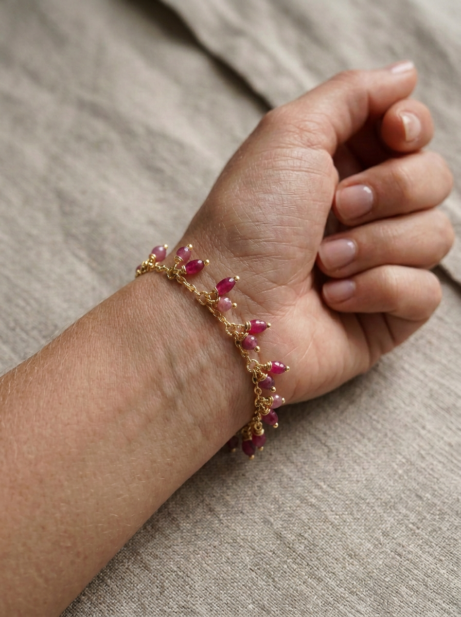 Ruby and Lab Grown Corundum Gold Filled Bracelet