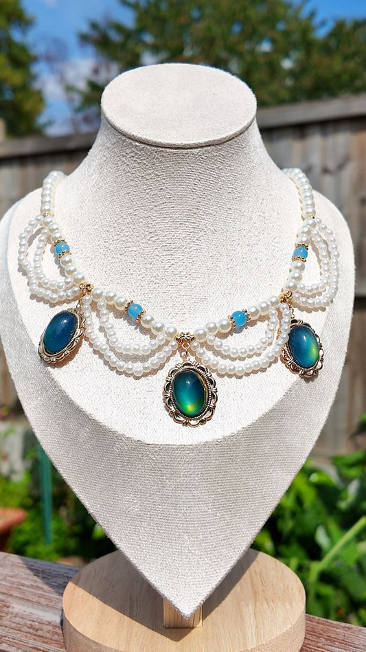 Pearl Green Cabochon Statement Necklace